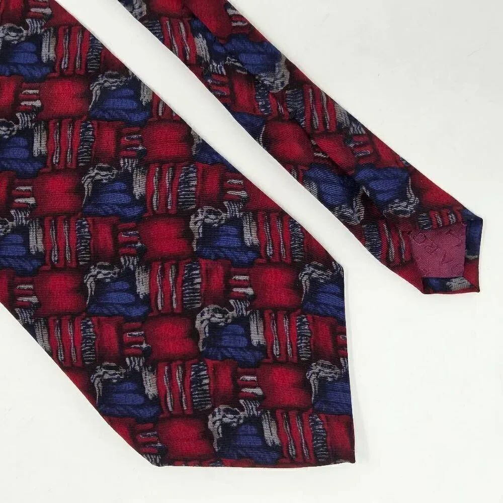 J JERRY GARCIA SILK TIE RED BLUE GRAY WAR COLLECTION SEVEN CHECKERED 4" X 59"